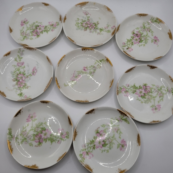 8 VTG Limoges France Porcelain Butter Pats | Pink Flowers, Gold Trim | 1900-1941 - Picture 6 of 11